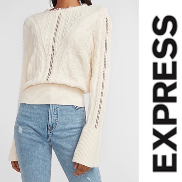 Express Sweaters - Express cream cable lace trim sweater NWT medium